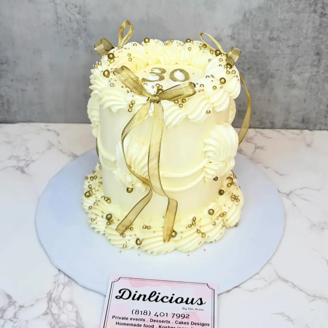 White and gold celebration cake by Cakes by Din