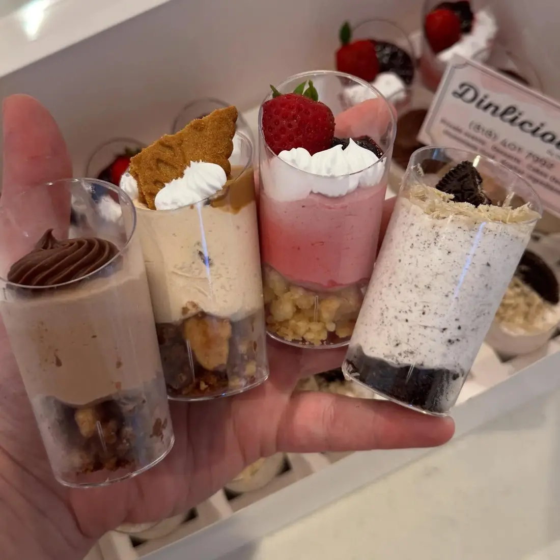 Layered mousse cups with cookie crumble base