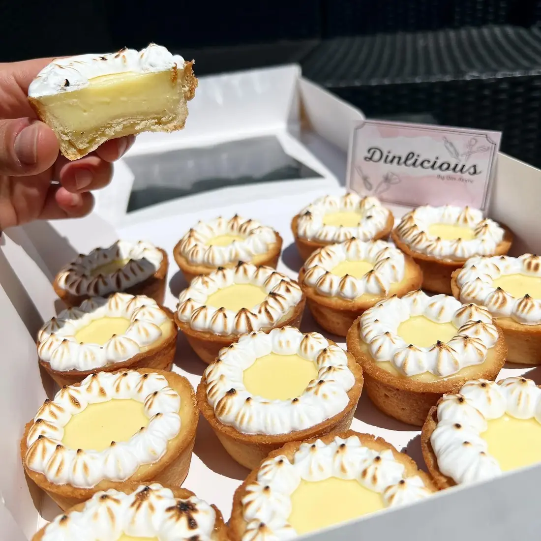 Box of mini lemon meringue pies